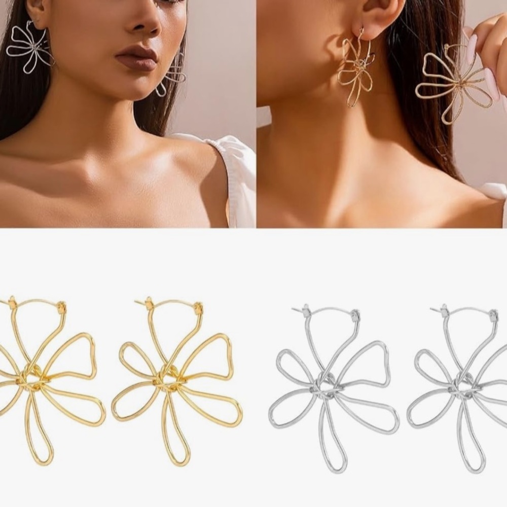 🎉Unique floral geometric earrings offer a modern twist on classic designs - Picture 9 of 12